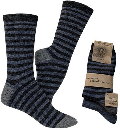 Clemente Alpakka Ullsokker Koksgrå/blåstripet & Blå 2-pk Glattstrikkede   Str. 39/42