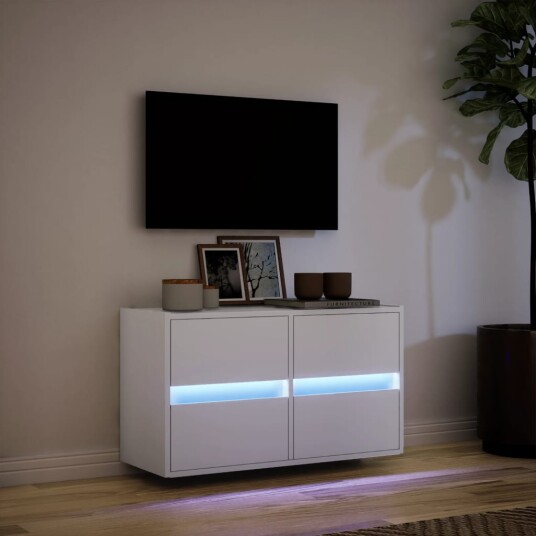 Vegghengt TV-benk med LED hvit 80x31x45 cm 852285 Vegghengt TV-benk med LED hvit 80x31x45 cm 852285