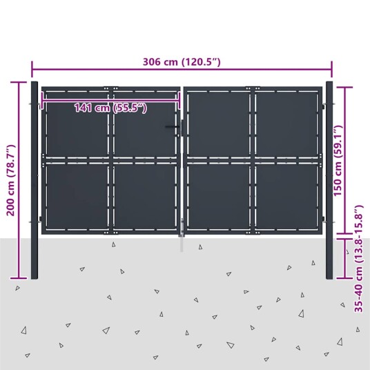 vidaXL Hageport stål 300x150 cm antrasitt