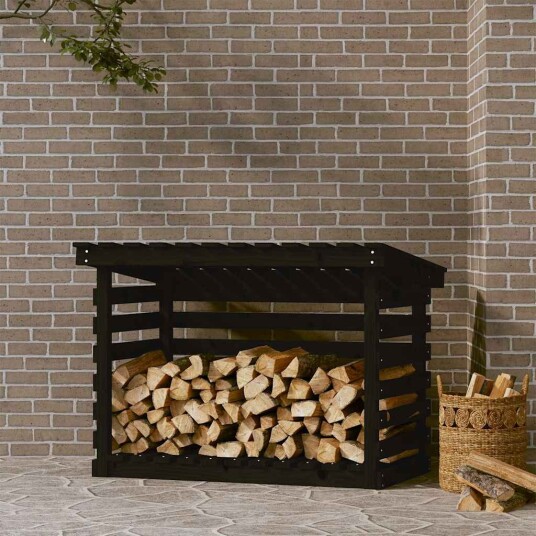 Vedstativ svart 108x73x79 cm heltre furu