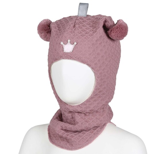 Kivat Balaclava I Ull Kabelstrikk Med Krone Gammelrosa 2 2 4år