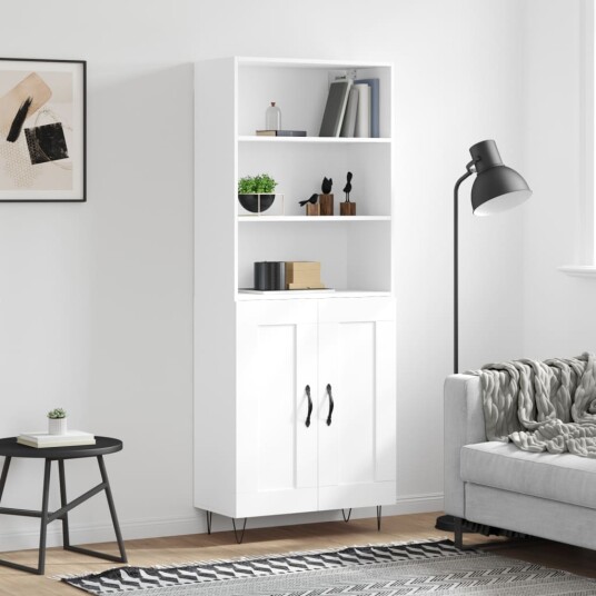 vidaXL Highboard hvit 69,5x34x180 cm konstruert tre 8720845933166