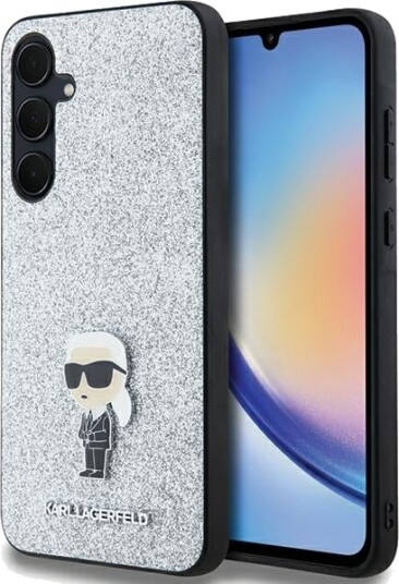 Karl Lagerfeld Fixed Glitter Ikonik Logo Metal Pin case for Samsung Galaxy A35 Silver