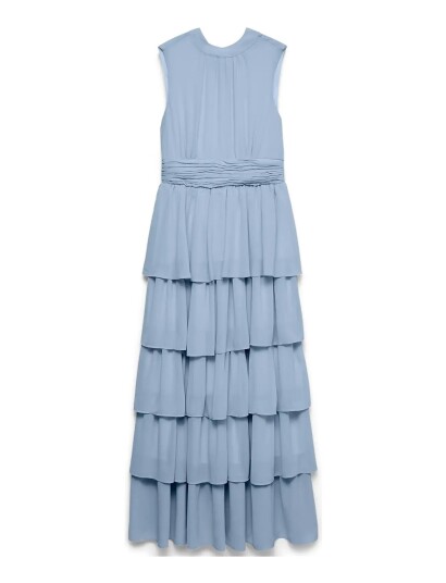 Vero Moda Vmserena Sl Long Frill Dress Wvn   Blue   M