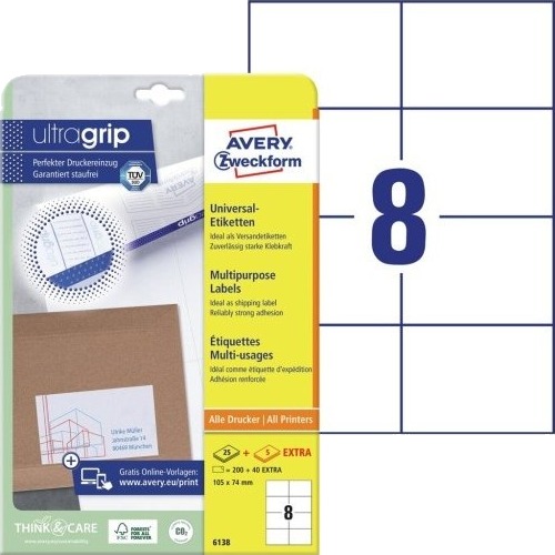 Avery 6138 Hvit Rektangel Permanent A4 Universell Papir
