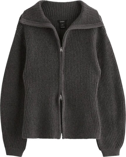 Lindex Knitted Zip Cardigan Grey XL
