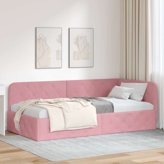 Hjørnesengramme med hodegjerde Rosa 90 x 200 cm Fløyel