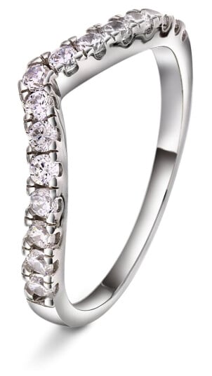 Pan Jewelry, Swan tail ring i 925 rhodinert sølv med hvite zirkonia, størrelse 62