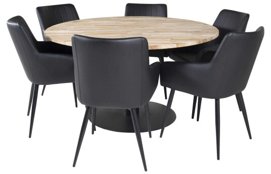 Venture Design Cirebon & Comfort spisegruppe Natur/svart 6 st stoler & bord 140 cm