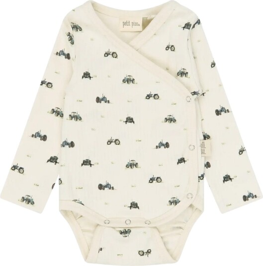 Petit Piao Ppdinn L_S Body Fold Pointelle Nb EGGNOG TRACTOR AOP 74