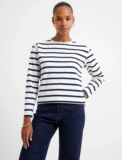 French Connection Rallie Stripe Ls Slash Nk Tee   White   S