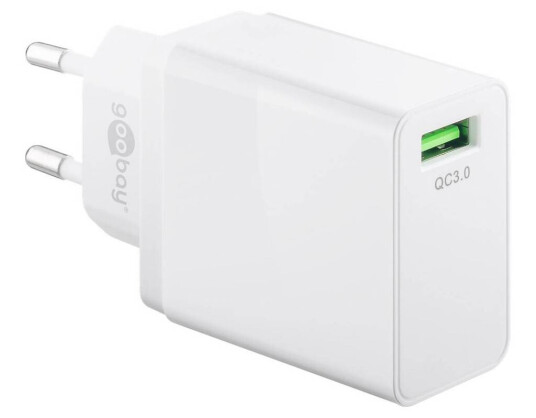iPad / iPhone QC3.0 lader 18W fra Goobay - hvit iPad / iPhone QC3.0 lader 18W fra Goobay - hvit