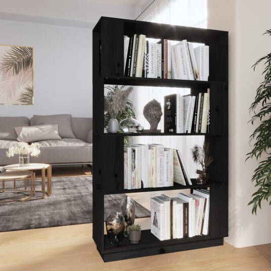 vidaXL Bokhylle/romdeler svart 80x25x132 cm heltre furu vidaXL Bokhylle/romdeler svart 80x25x132 cm heltre furu