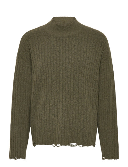 Weekday Distressed Ribbed Mock-Neck Sweater - Khaki green - M