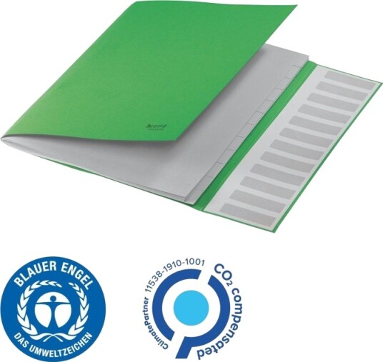 Leitz Recycle   Klassifikasjonsmappe   12 Deler   For A4 210 X 297 Mm   Med Fliker   Grønn