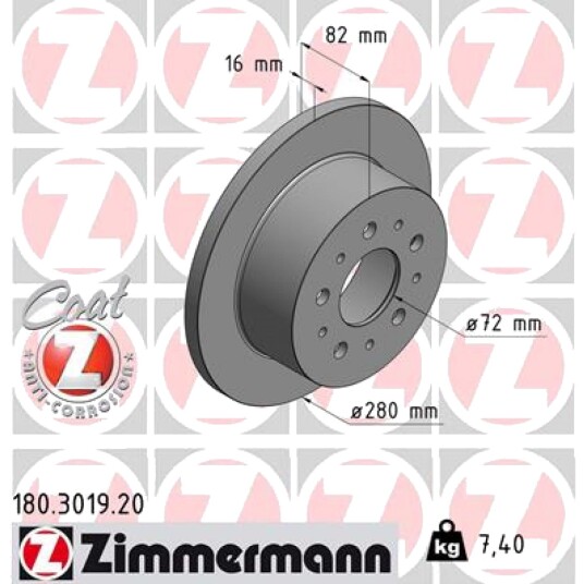 Bremseskive ZIMMERMANN 180.3019.20