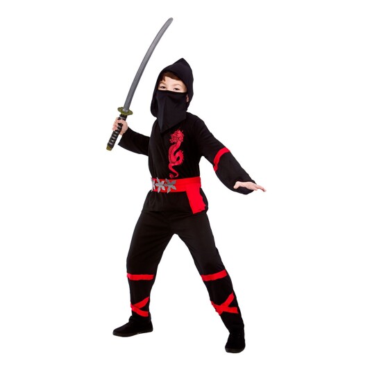 Wicked Costumes Ltd Svart/Rød Power Ninja Barn Karnevalskostyme  Small