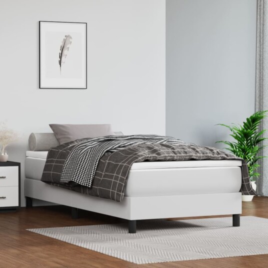 vidaXL Sengeramme boksfjær hvit 90x190 cm 3FT Single kunstskinn