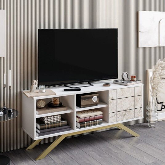 Einbeck TV-benk 130 cm - Hvit/Gull