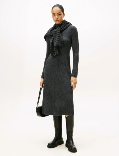 Tommy Hilfiger Soft Wool Ls Mock-Nk Swt Dress - Grey - S