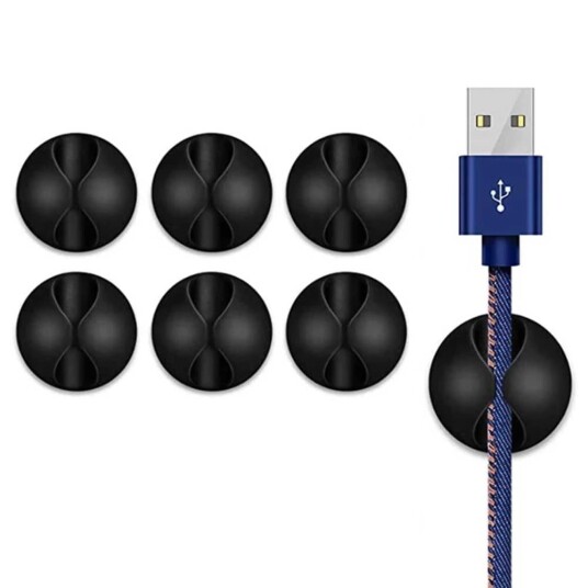 6 pack selvklebende kabelholder svart