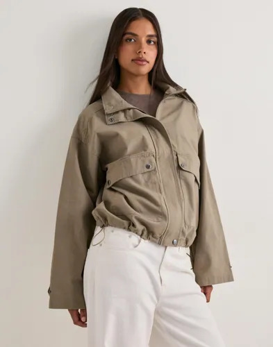 Nelly Beige Funnel Neck Cotton Jacket