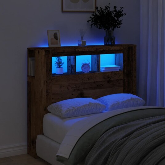  Sengegavl med LED gammelt tre 120x18,5x103,5 cm konstruert tre 8721158446718