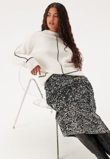 Pieces Pcserena Sequin Hw Midi Skirt Black Detail:silver Detail XS