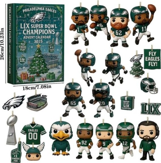 2025 Philadelphia Eagles Julekalender Blind Box Super Bowl Champion Juletre Akryl Ornament
