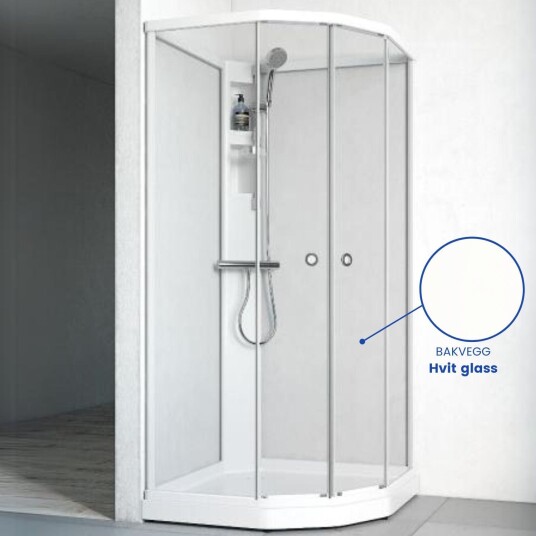Macro Flow Semi Dusjkabinett, m/armatur 71x91 cm, Alu Matt/Klar, Hvit bakvegg
