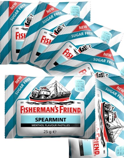 24 stk Sukkerfri Fisherman"s Friend med Smag av Spearmint 25 g Hel Eske