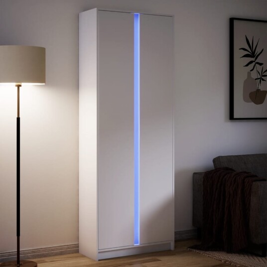Garderobe med LED hvit 74x32,5x200 cm konstruert tre