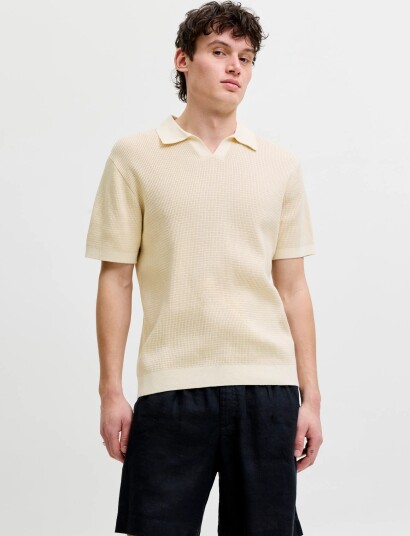 Jack & Jones Jprblahudson Knit Split Neck Ss Sn Cream XXL