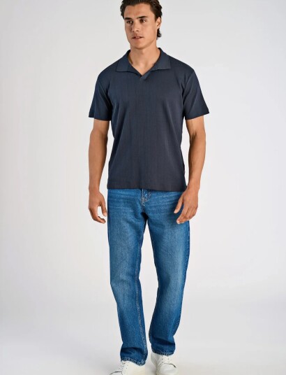 Lindbergh Jacquard V Neck Polo S/S Navy S