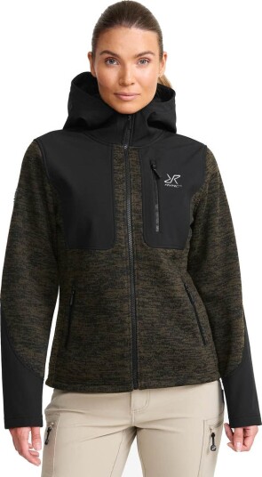 Revolutionrace Wander Pro Wool Hoodie Dame Dark Olive XS Dame Overdeler Fleece & midlayers