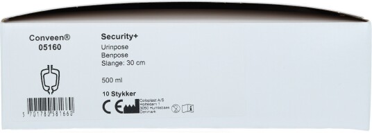 Conveen Security+urinpose forå feste til legg/lår 5160 30 cm slange volum 500 ml 10 stk. Conveen Security+urinpose forå feste til legg/lår 5160 30 cm slange volum 500 ml 10 stk.