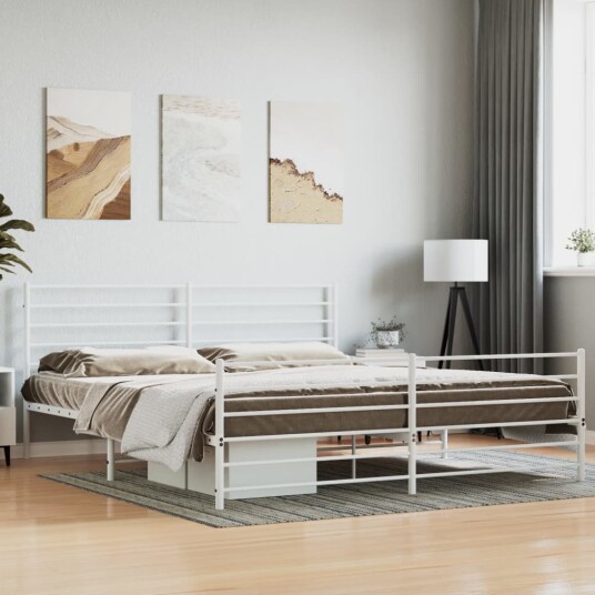 vidaXL Sengeramme i metall med hode- og fotgavl hvit 183x213 cm