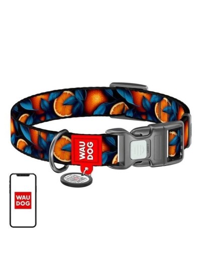 Waudog Oranges" nylon dog collar with QR code size L