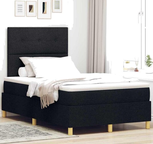 Box Spring Seng med Madrass Svart Liten Dobbel Stoff