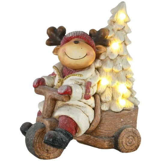 Northio Julepynt Reinsdyr På Trehjulssykkel Med Juletre 44 Cm Figur Julefigur Led Lys