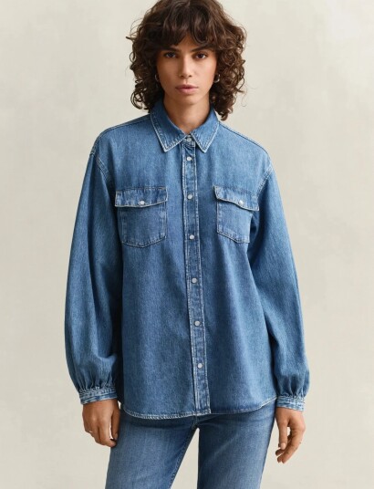 GANT Denim Volume Sleeve Shirt Blue 34 GANT Denim Volume Sleeve Shirt Blue 34