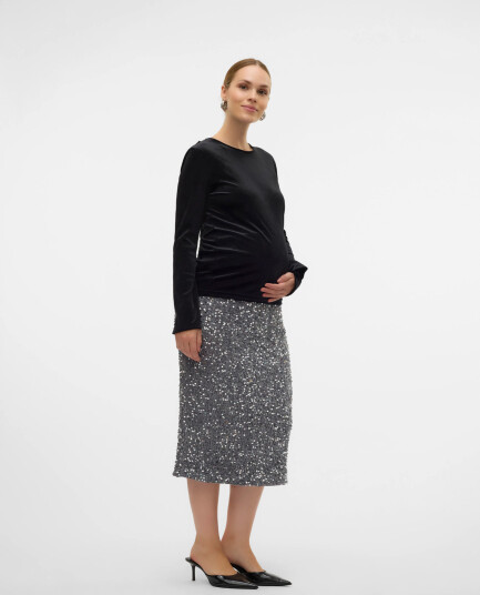Mamalicious Mlglitter Jrs Skirt Hw   Silver   M