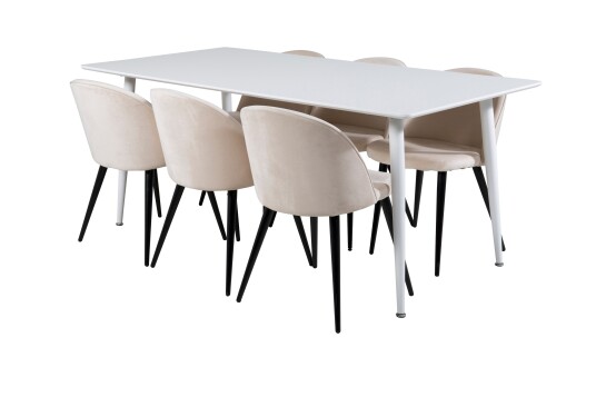 Venture Home Polar Spisegruppe 180 cm Rektangulær med 6 Velvet Stoler Beige