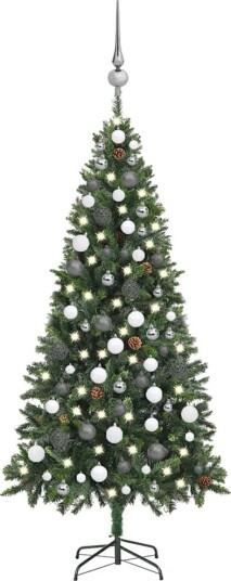 vidaXL Kunstig juletre med LED og kulesett og kongler 180 cm
