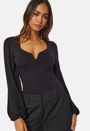 BUBBLEROOM Square V-neck Long Sleeve Puff Top Black XL BUBBLEROOM Square V-neck Long Sleeve Puff Top Black XL