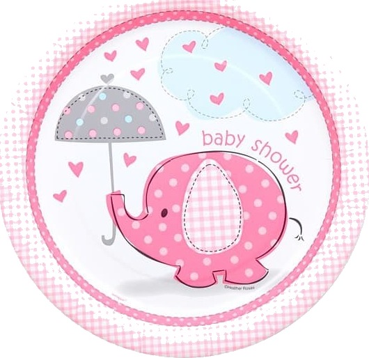 8 stk Papptallerkener 22 cm   Babyshower Pink Elephant