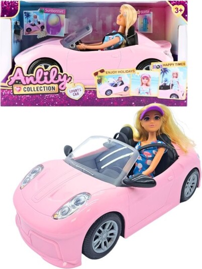 Anlily blond dukke med rosa bil 29 cm