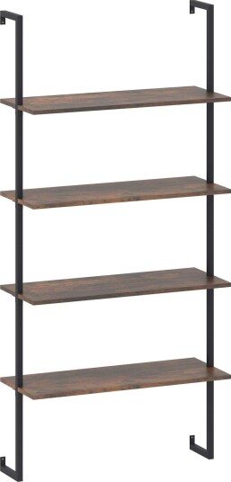 Industriell vegghylle med 4 etasjer – metallramme trefinish