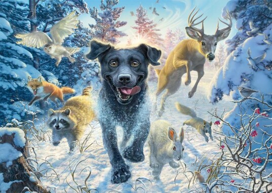 Schmidt Spiele Puslespill 1000 brikker Svart labrador i sn??en