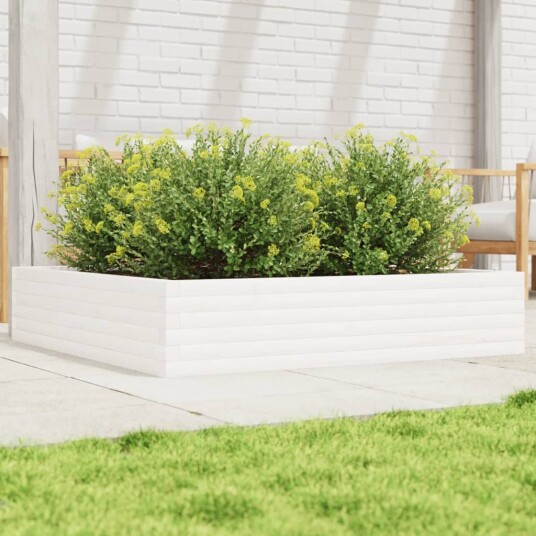 Plantekasse hvit 110x110x23 cm heltre furu
